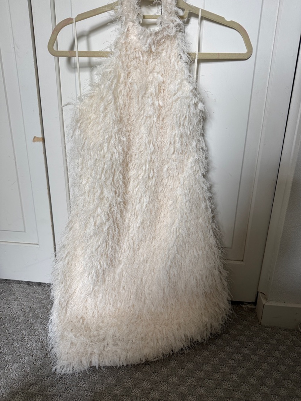 Zara Cream Feathered Mini Dress